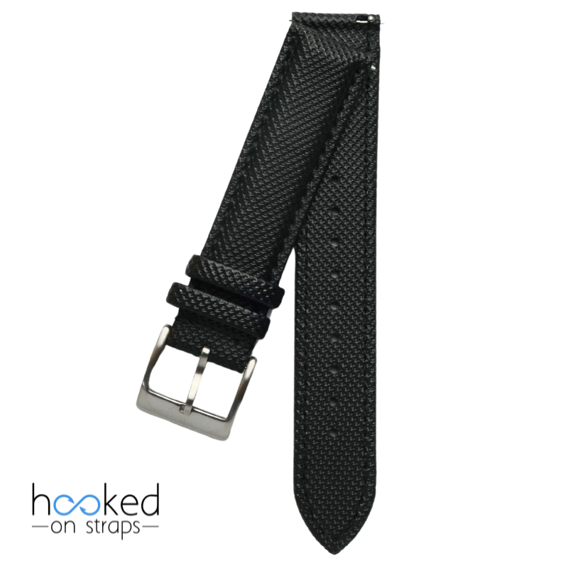 black sailcloth strap with black stitch