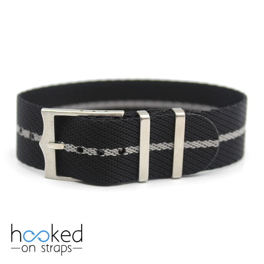black adjustable single pass nato strap with gray centerline
