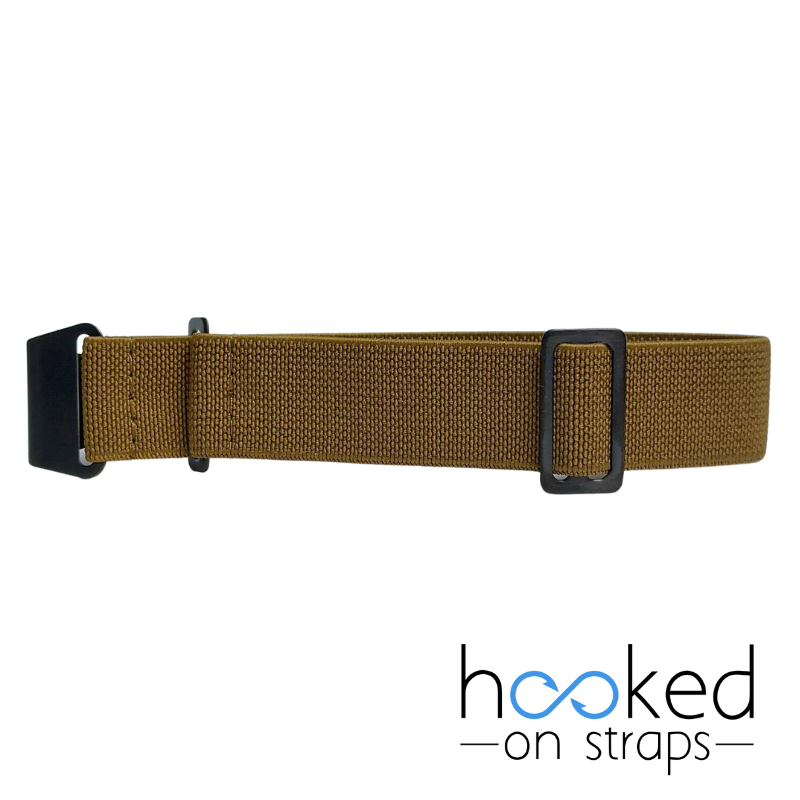 brown elastic nato strap on black pvd hardware