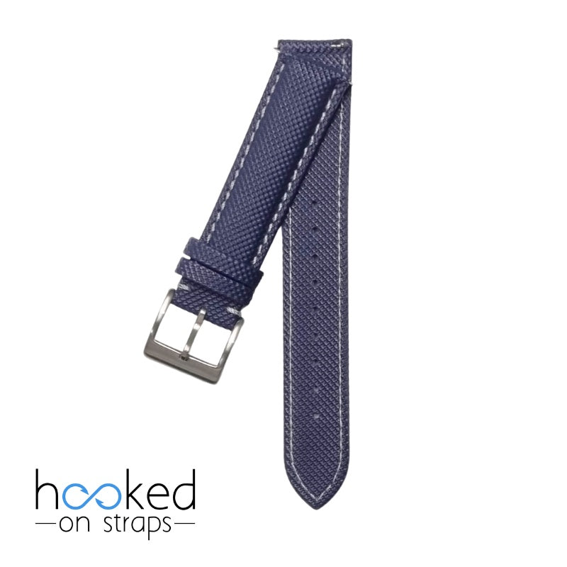 blue saicloth strap with gray stitch