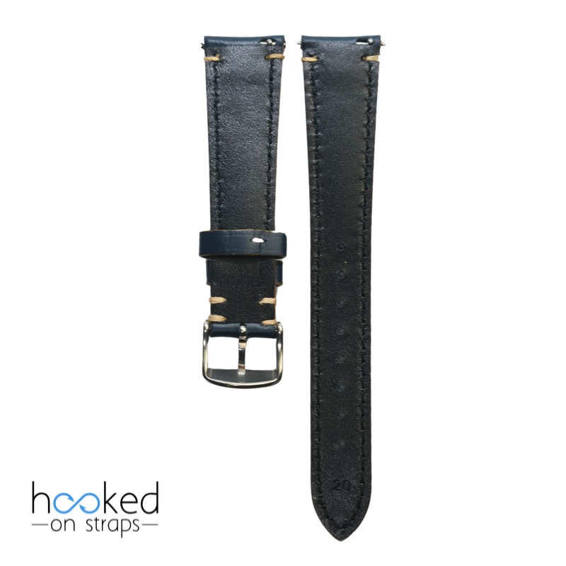 blue cordovan leather strap - back view