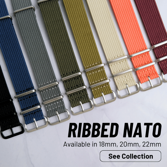 regular ribbed nato strap in various colors - black blue gray green khaki cream orange red maroon