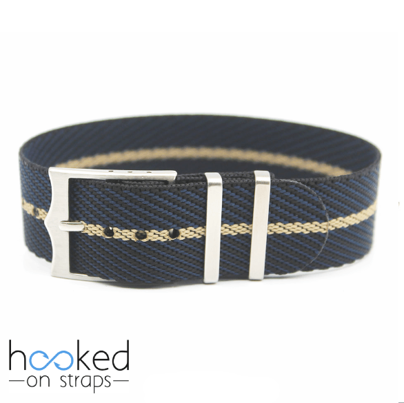 black and blue weave adjustable single pass nato strap