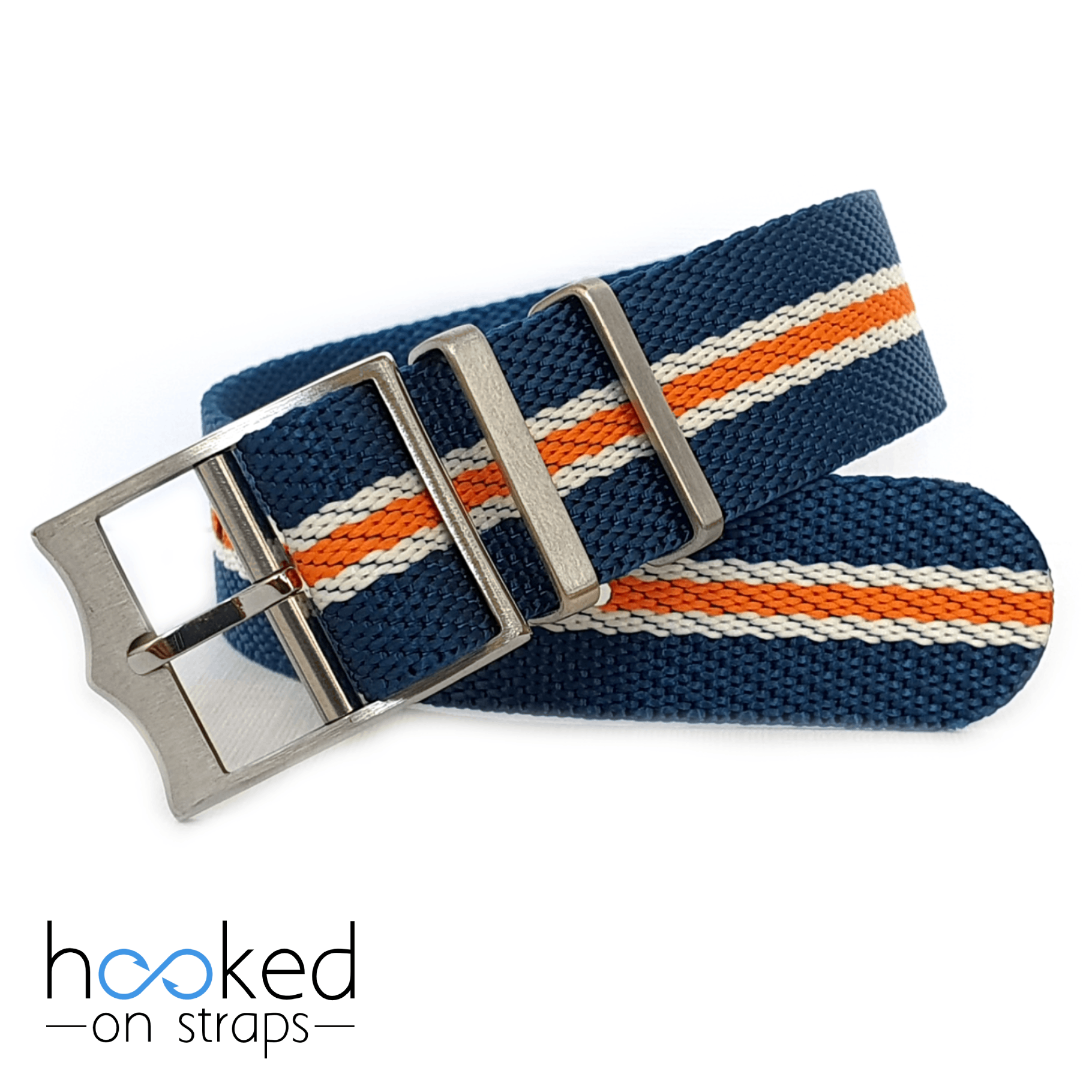 adjustable single pass nato blue strap with orange and white centerlines