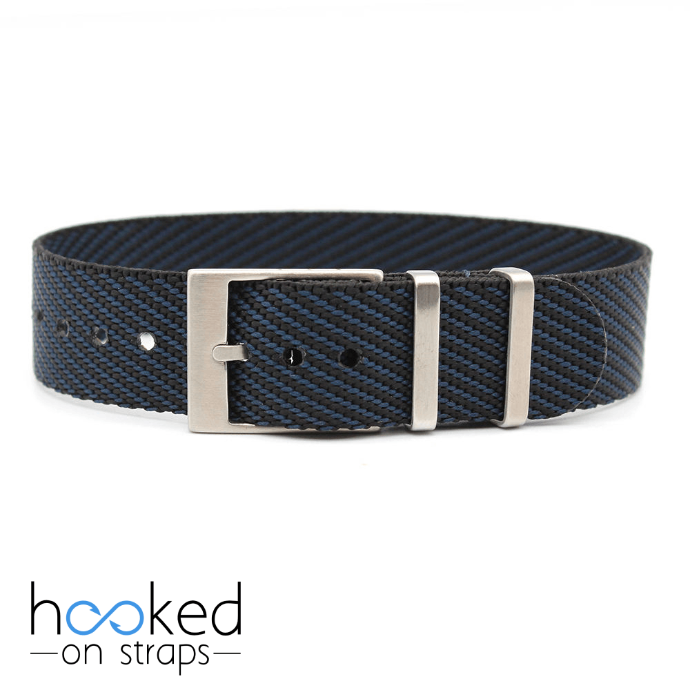 black and blue weave on adjustable single pass nato strap