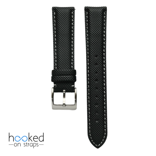 black sailcloth strap with gray stitch - front view