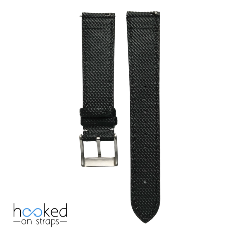 black sailcloth strap with gray stitch - back view