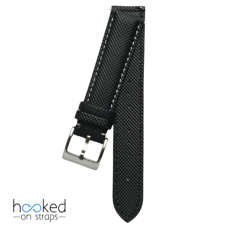 black sailcloth strap with gray stitch