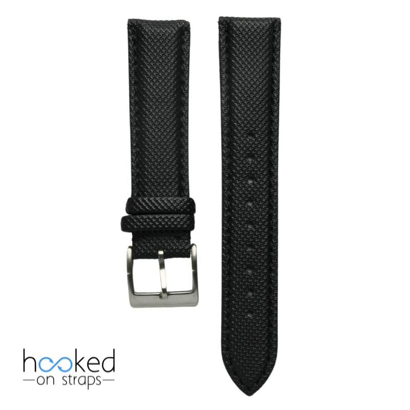 black sailcloth strap with black stitch - front view