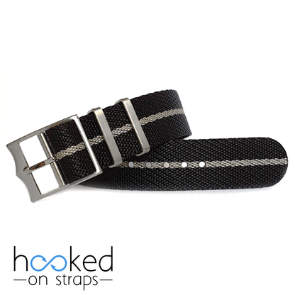 black adjustable single pass nato strap with gray centerline