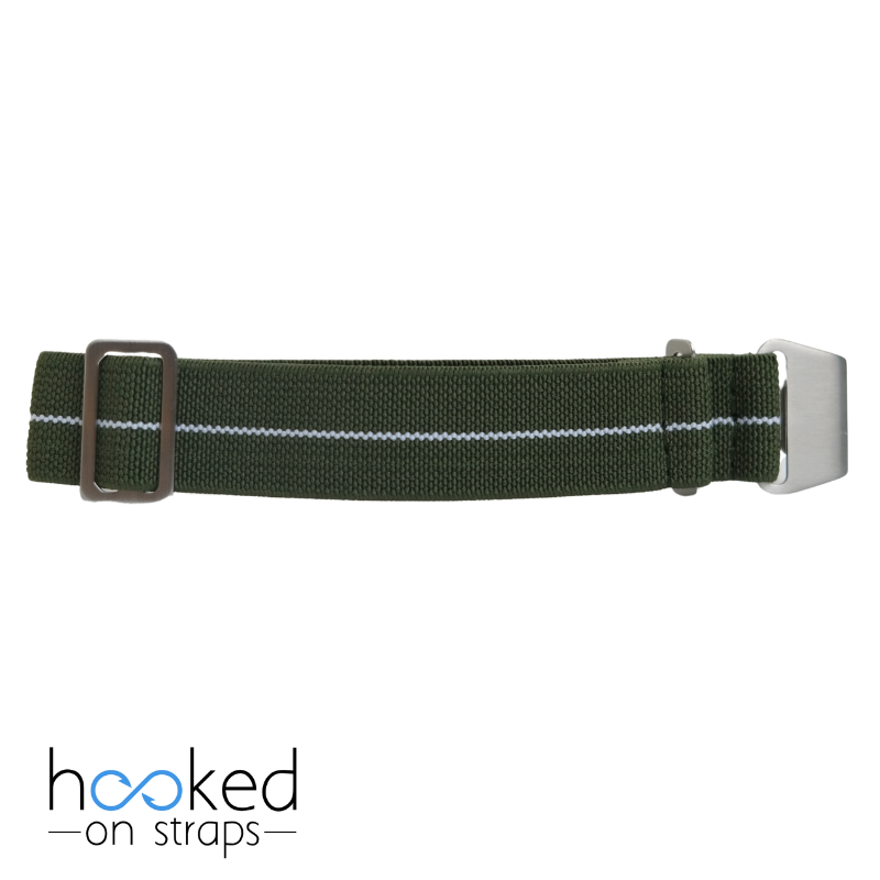 green elastic nato strap with white centerline