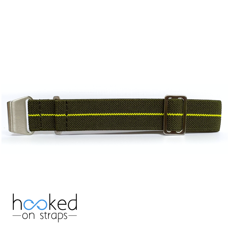 green elastic nato strap with yellow centerline