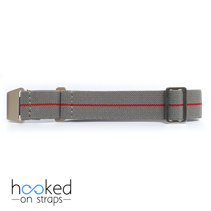 gray elastic nato strap with red centerline