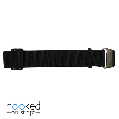 black elastic nato strap on pvd black buckle hardware