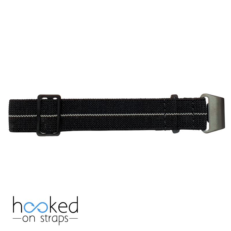 black elastic nato strap on black pvd buckle