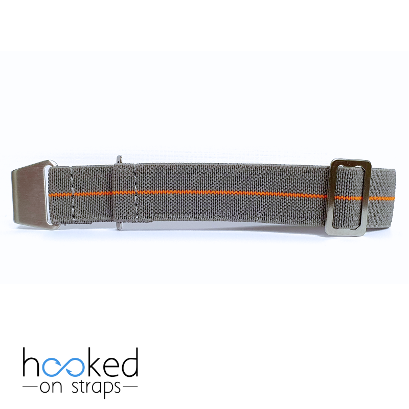 gray elastic nato strap with orange centerline