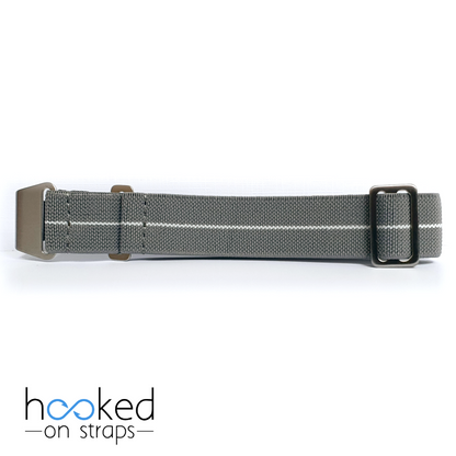 gray elastic nato strap with white centerline