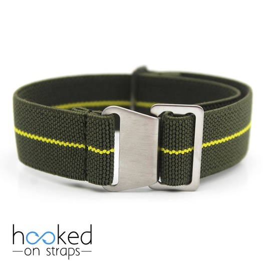elastic nato green strap with yellow centerline