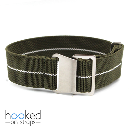 elastic nato green strap with white centerline- front view