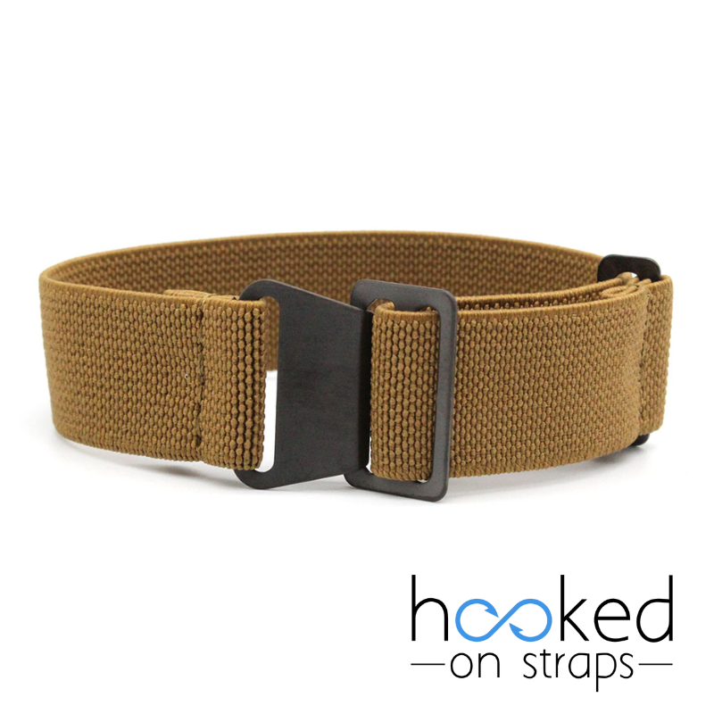 brown elastic nato strap with pvd black buckle hardware
